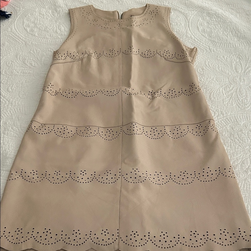 French Connection Tan Dress with Scalloped Design